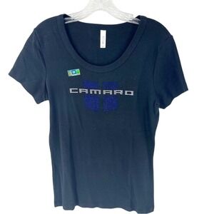 ✅ NWT CAMARO LOGO BLACK SHORT SLEEVE BEADED SIZE X-LARGE AUTO RACE CAR